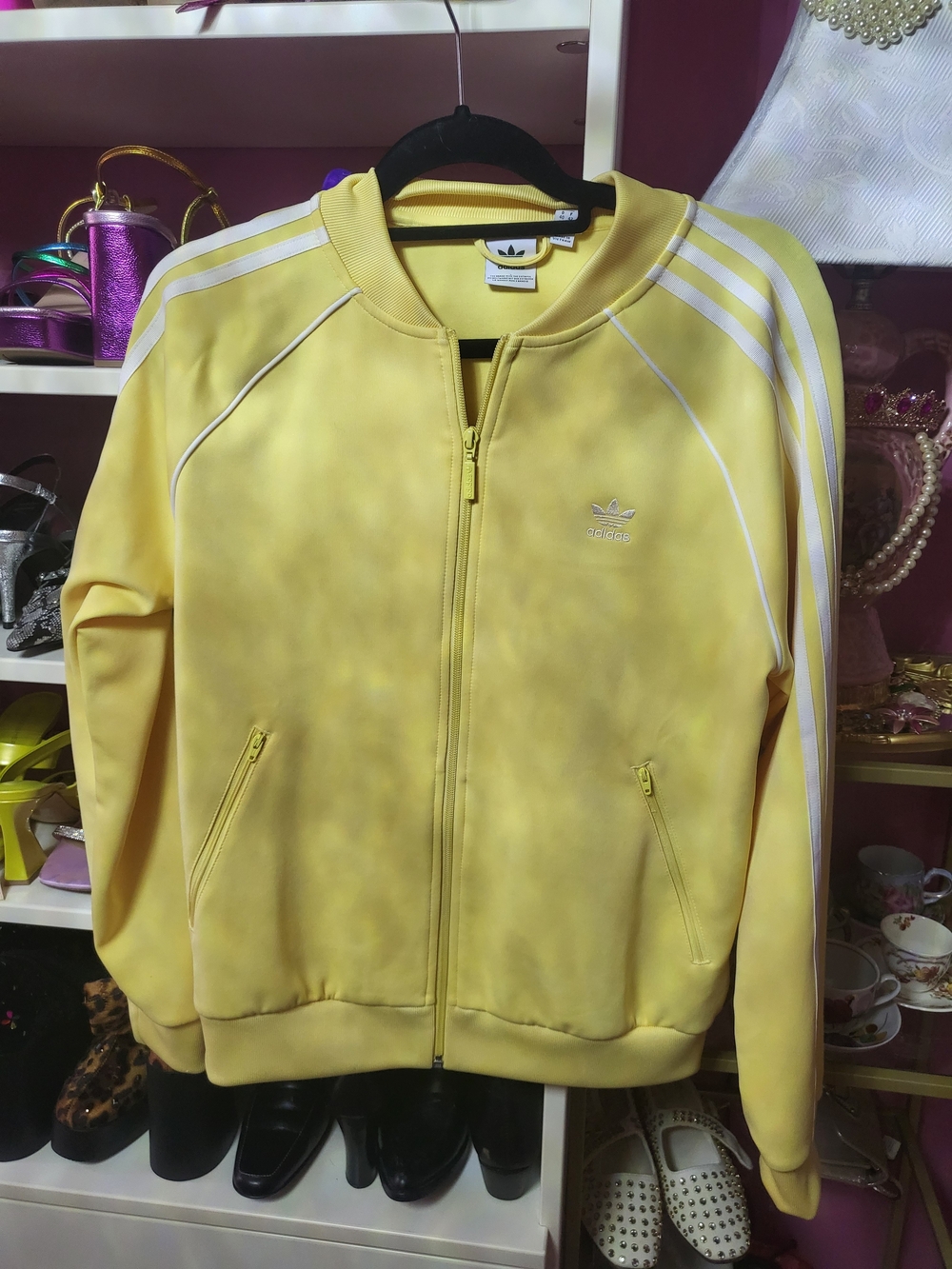 adidas Yellow Track Jacket with White Three Stripes
